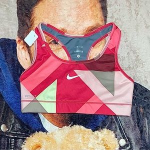 Nike Pro Racerback Sports Bra Geometric Pattern Pink Size Small